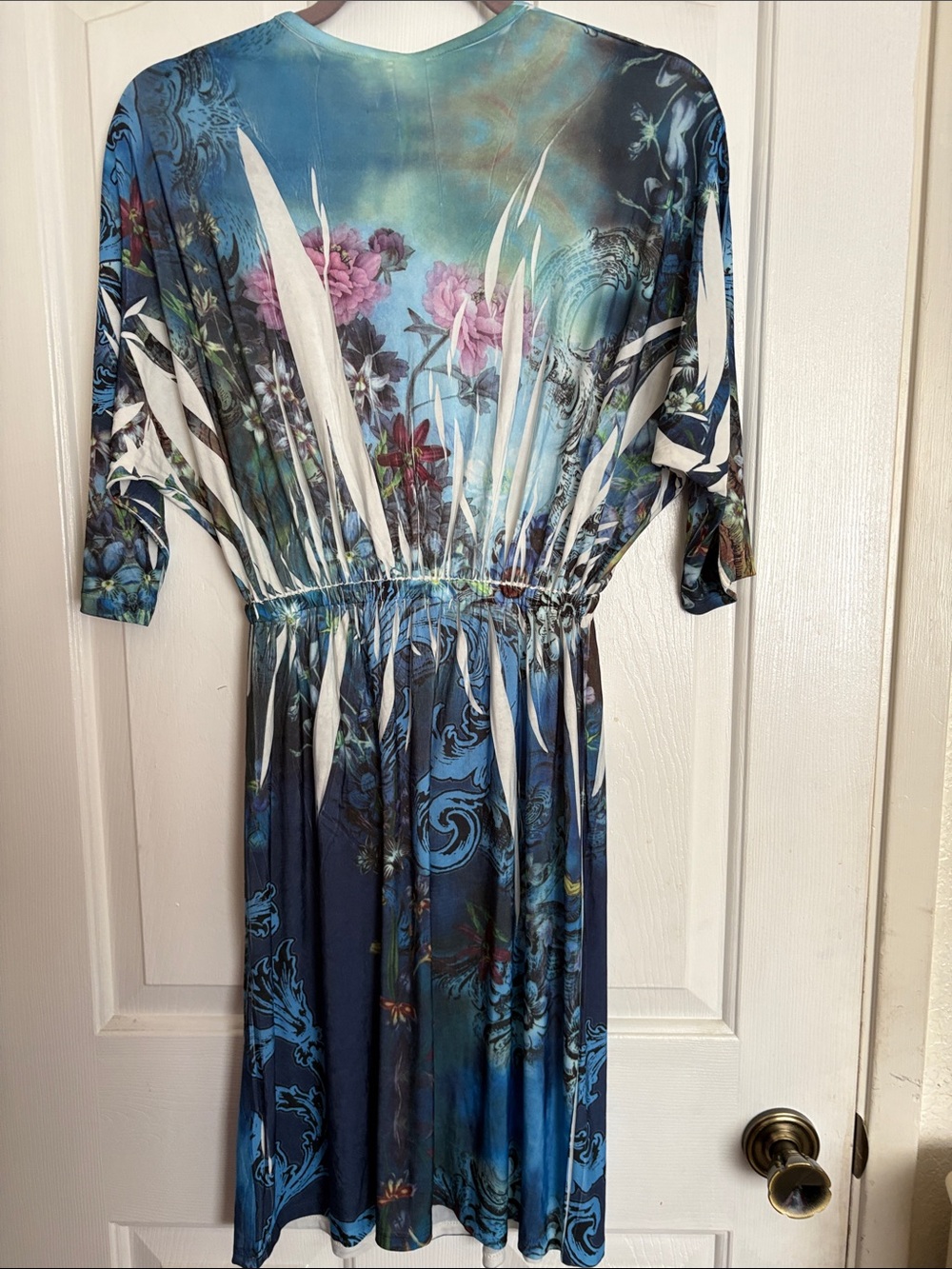Cristinalove Blue Teal Floral Print V-Neck Midi Dress - Picture 5 of 6